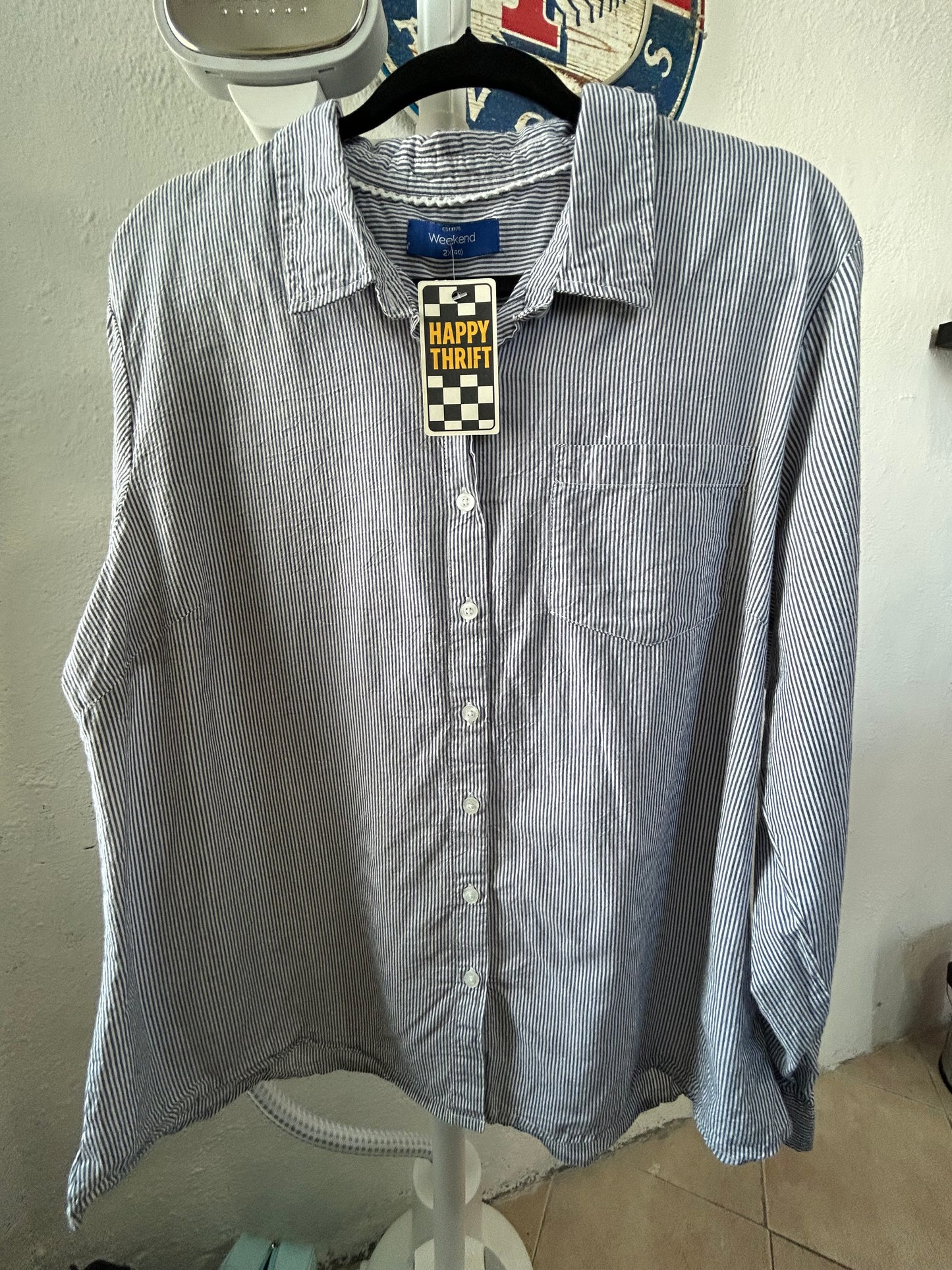 Camisa mujer de rayas azul con blanco