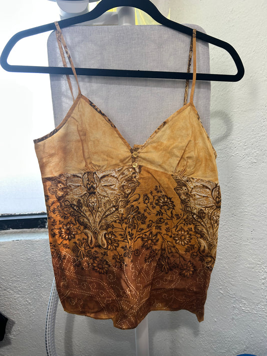 Blusa de tirantes amarilla con café
