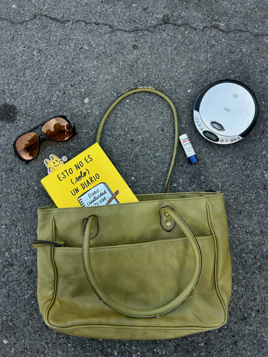 Bolsa vintages de piel color verde olivo