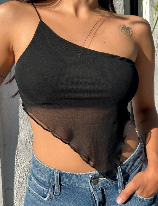 Top Asimétrico Mesh Negro