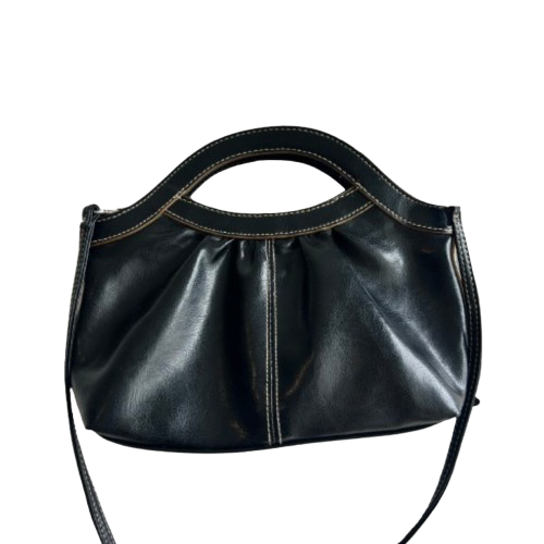 Bolsa mini de mano de piel negra con correa