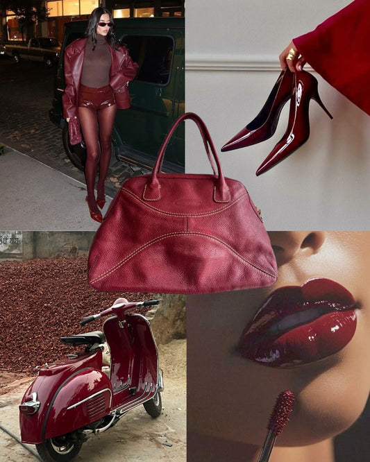 Bolsa tipo maletín de piel color vino