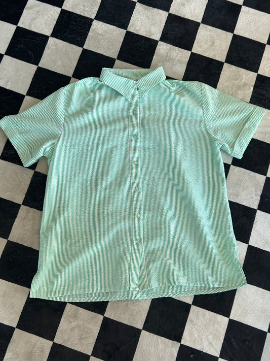 Camisa manga corta rayas blanco con verde limón